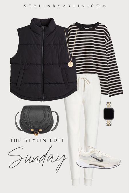 Outfits of the week- Sunday edition, puffer vest, striped tee, casual style, joggers, StylinByAylin 

#LTKstyletip #LTKSeasonal #LTKunder100