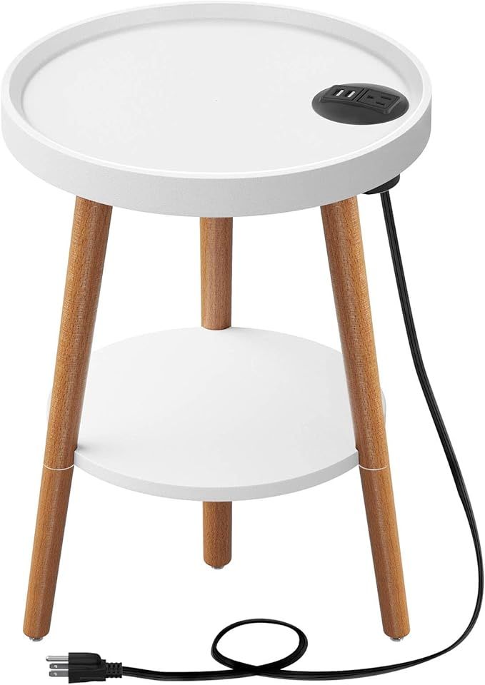 Greenstell End Table with Charging Station, Round Side Table with Storage Shelf, USB Ports and An... | Amazon (US)