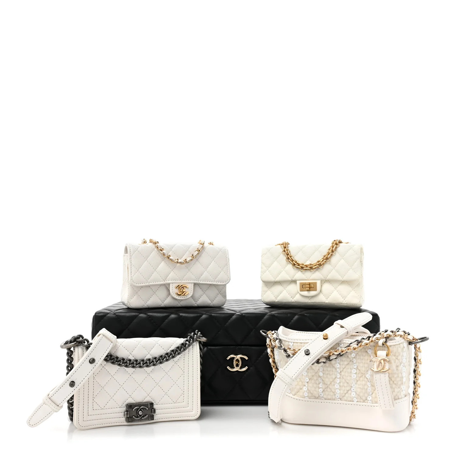 Lambskin Calfskin Tweed Success Story Set of 4 Minis Bags White | FASHIONPHILE (US)
