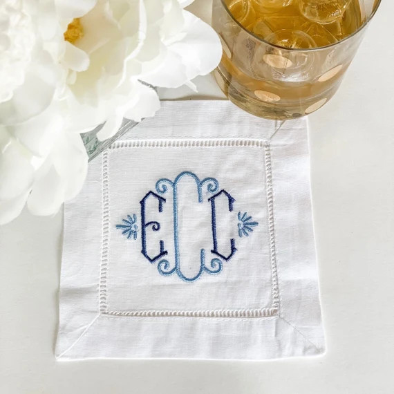 Monogrammed Linen Cocktail Napkins  Set of Four Napkins  | Etsy | Etsy (US)