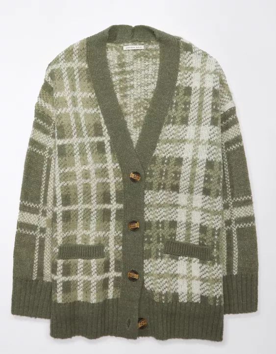 AE Plaid Button-Front Cardigan | American Eagle Outfitters (US & CA)