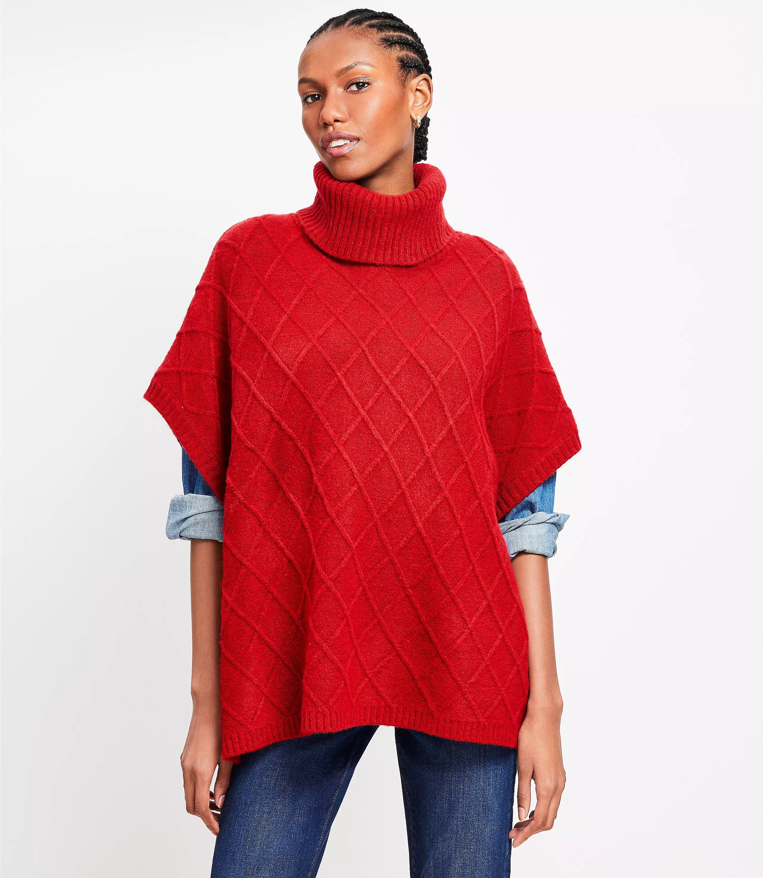 Cable Turtleneck Poncho | LOFT