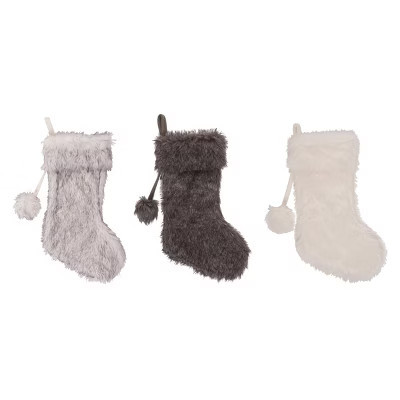 Transpac Faux Fur Christmas Stocking Set of 3 Holiday Home Decorations Polyester Cozy Festive Decor | Target