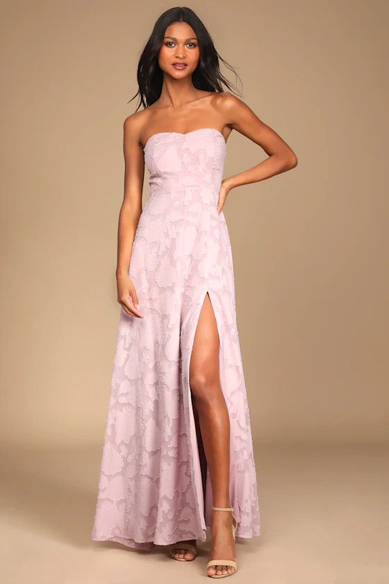 Garden of Romance Light Pink Floral Burnout Strapless Maxi Dress | Lulus