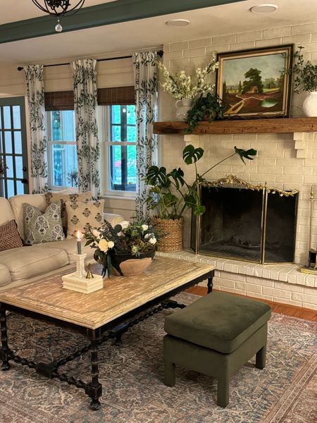 Living room decor and ideas, living room Loloi rug, vintage style rug, coffee table, rectangle coffee table, curtains, semi sheer curtain panels, slipcover couch, upholstered bench, toss pillows, accent pillows

#LTKhome #LTKsalealert #LTKSeasonal