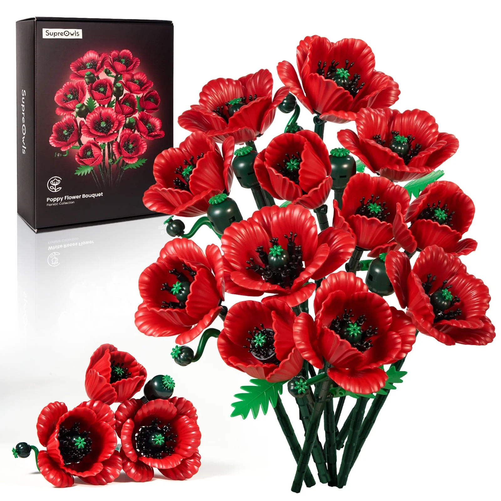 Red Poppy Bouquet Building Set, Compatible with Lego Flowers for Adults - Artificial Fake Flowers... | Walmart (US)