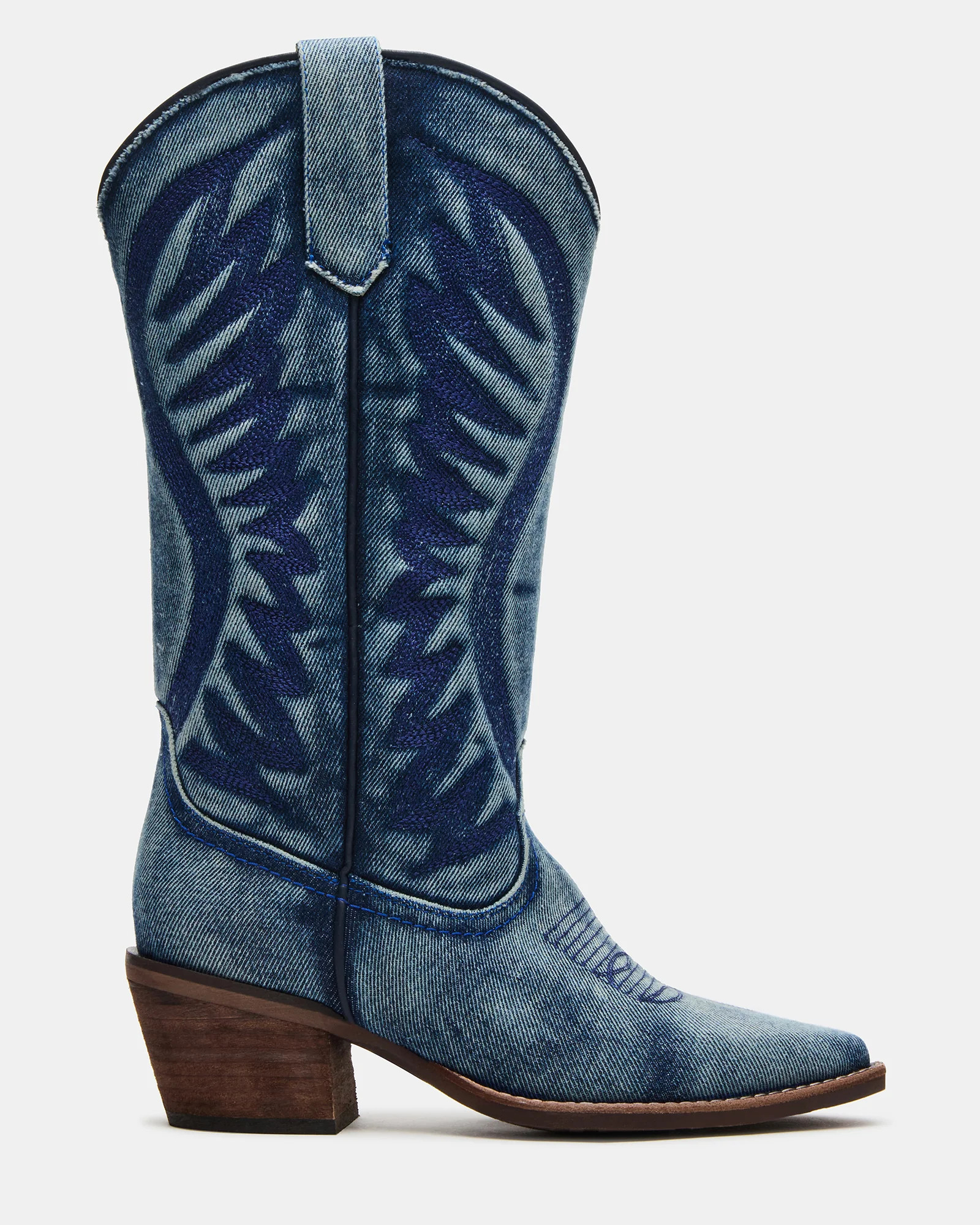 ALBANY Denim Fabric Wide Calf Pointed-Toe Women's Western Boot | Steve Madden (US)