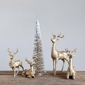 Creative Co-Op L x 8-1/2"H Resin Sitting Deer, Gold Finish Figures and Figurines, Multi | Amazon (US)