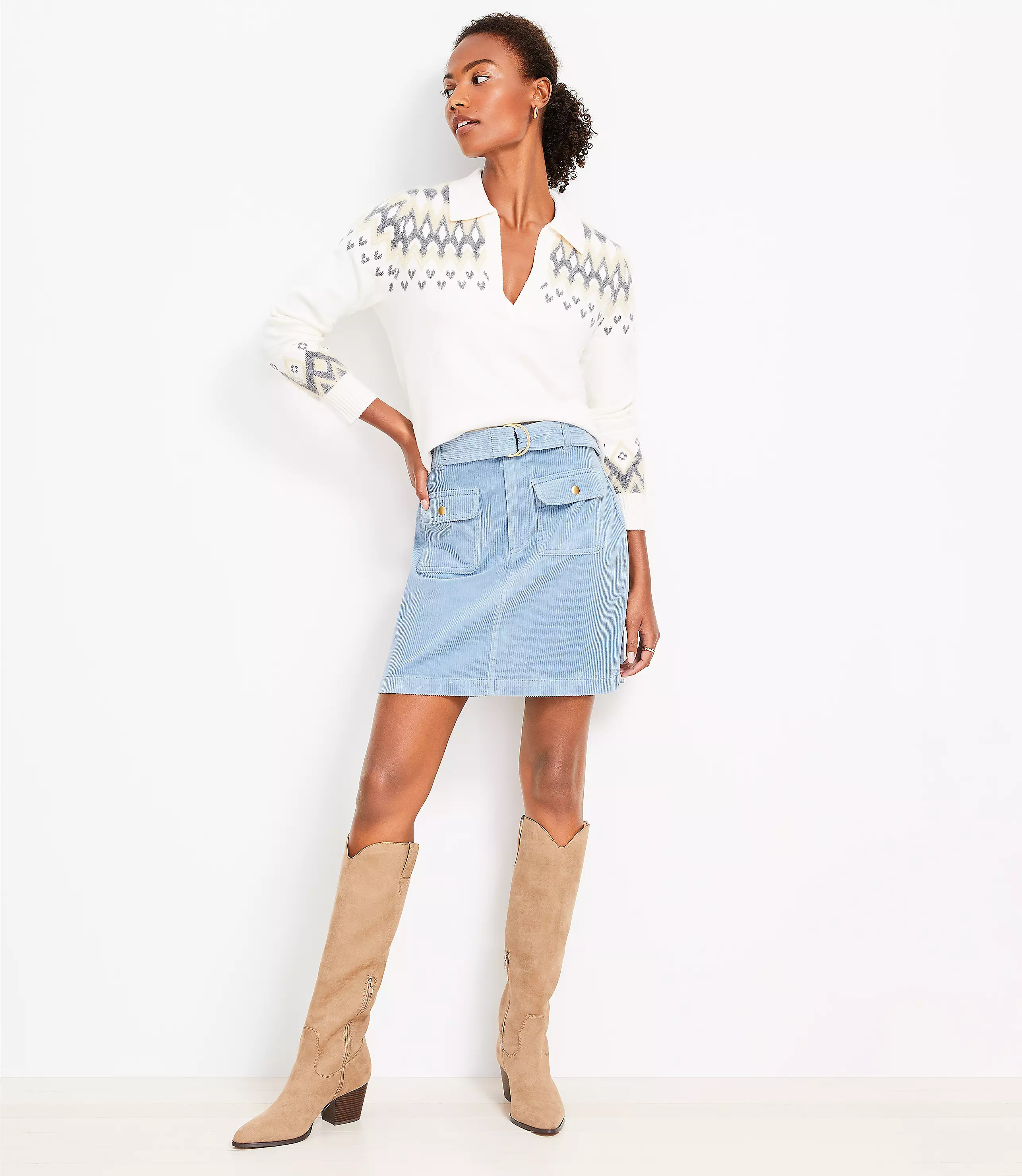 Belted Corduroy Pocket Skirt | LOFT