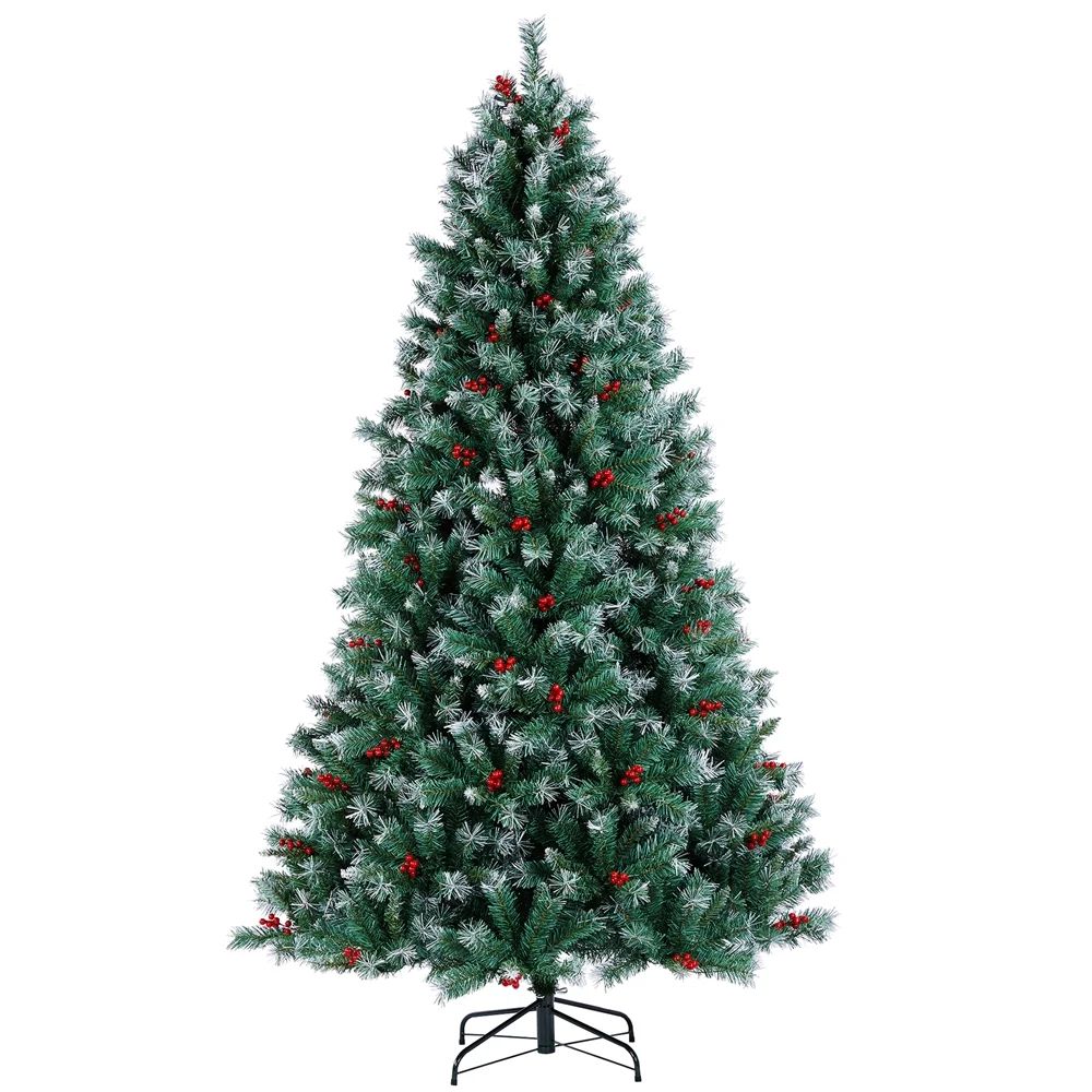 Easyfashion Clear Prelit Incandescent White Flocked Spruce Christmas Tree, 7.5' - Walmart.com | Walmart (US)