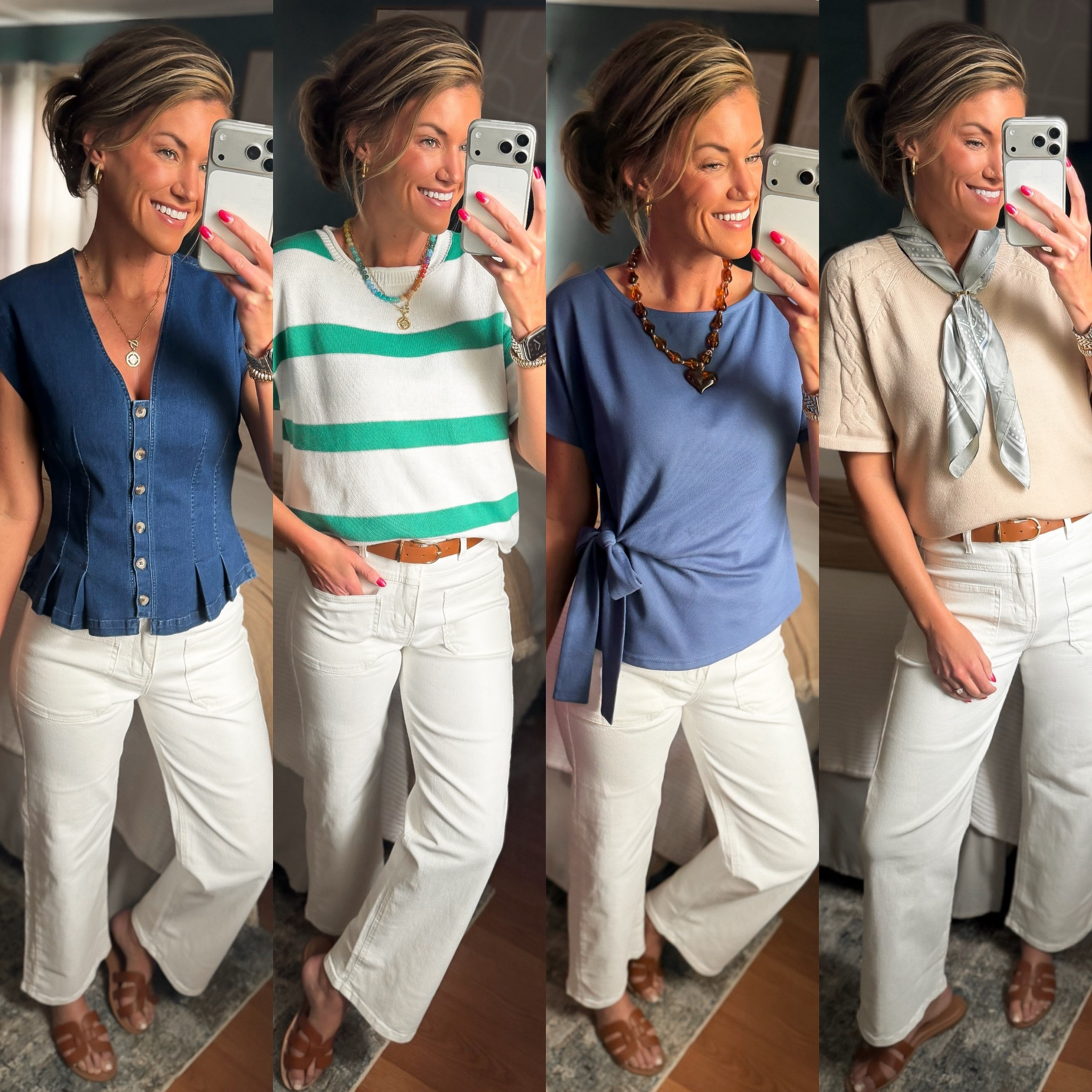 New Amazon tops perfect for Spring/Summer. 
Denim top/ medium (very fitted)
Wearing small in other tops. 
Jeans/ 6 (size down if between)

#LTKSeasonal #LTKootd #LTKOver40