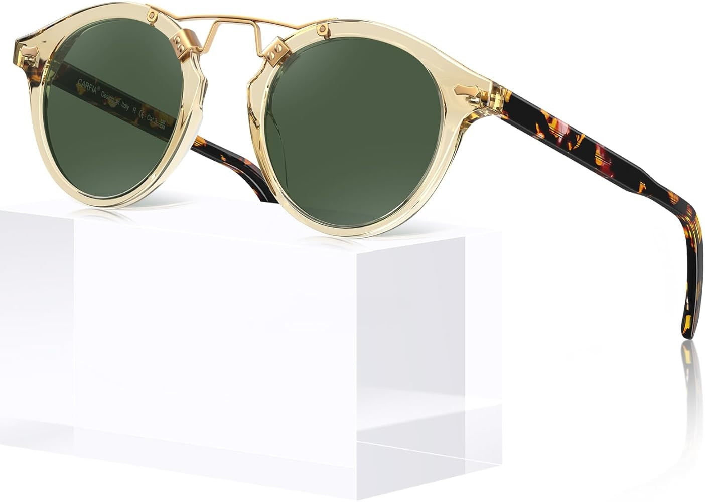 CARFIA Double Bridge Small Acetate Sunglasses for Women Polarized, Retro Metal Brow Ladies Sunnie... | Amazon (US)