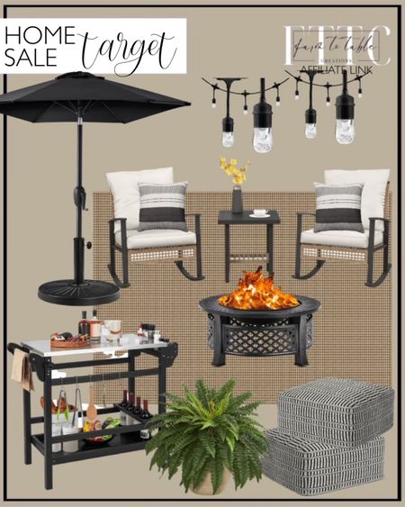 Target Home Sale. Follow @farmtotablecreations on Instagram for more inspiration. 
 
Outsunny 3 Piece Patio Bistro Set, Wicker Furniture Set. Outdoor Rug Micro Grid Black/Beige - Threshold. Best Choice Products 7.5ft Heavy-Duty Outdoor Market Patio Umbrella w/ Push Button Tilt, Easy Crank. 12ct Classic Café Outdoor String Lights Integrated LED Bulb. Wonda Square Woven PET Polyester Pouf Black/White. Yaheetech Outdoor Patio Market Umbrella Base Stand, Black. Costway Movable Outdoor Dining Cart Table with Stainless Steel Tabletop, Seasoning Tray. Nearly Natural 22” Boston Fern Artificial Plant in Sandstone Planter. Tangkula 3-in-1 Round Fire Pit Set 32 Inch Round Wood Burning Firepit Table Multifunctional Metal Firepit Stove. Outdoor Patio Decor. Patio Inspiration. Target Home Finds. 


#LTKSaleAlert #LTKSeasonal #LTKHome