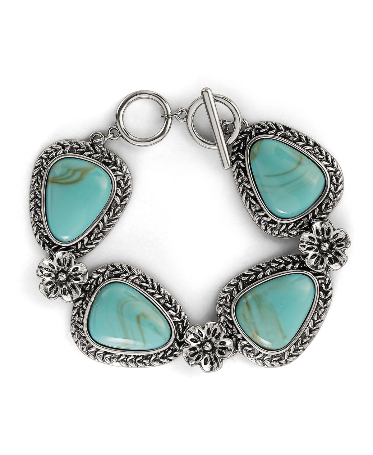 Jessica Simpson Turquoise Gemstone Flower Bracelet - Silver tone, blue | Macy's