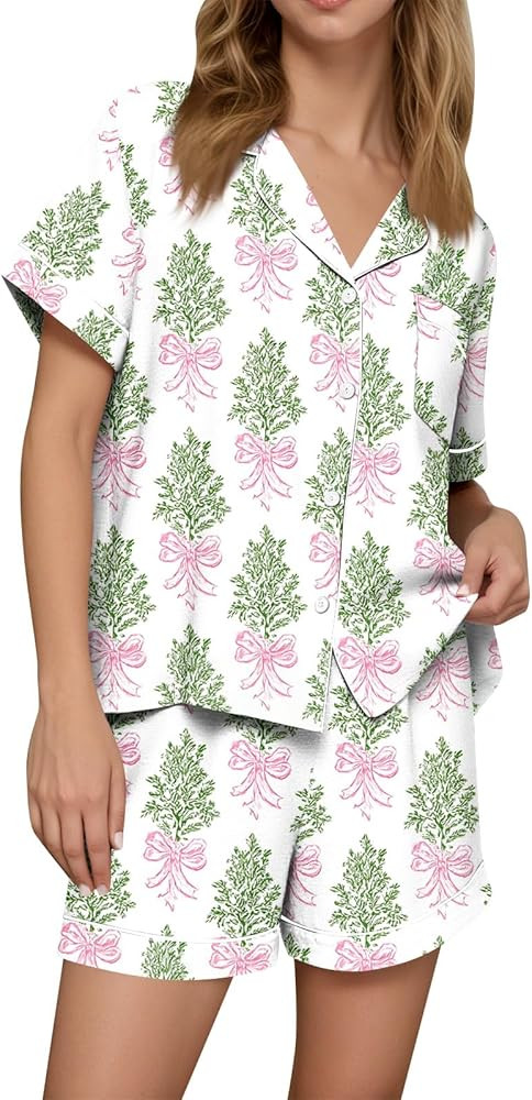 Halloween Pajamas Women Costumes 2025 Pjs 2 Piece Ghost Pumpkin Print Shirts and Shorts Pajama Se... | Amazon (US)