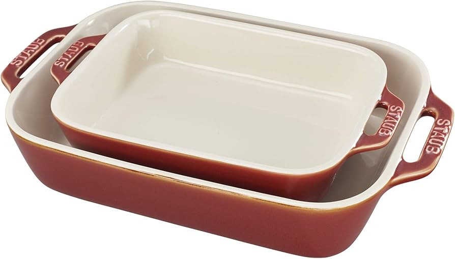 STAUB Ceramics Rectangular Baking Dish Set, 2 pc, Red | Amazon (US)