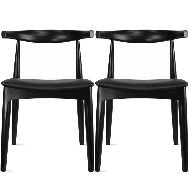 Set Of 2 Solid Real Wood PU Leather Cushion Seat Dining Chair | Wayfair North America