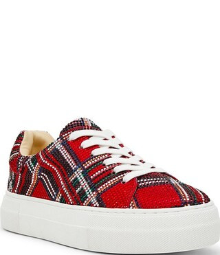 Blue by Betsey Johnson Sidny Plaid Print Rhinestone Platform Sneakers | Dillard's
