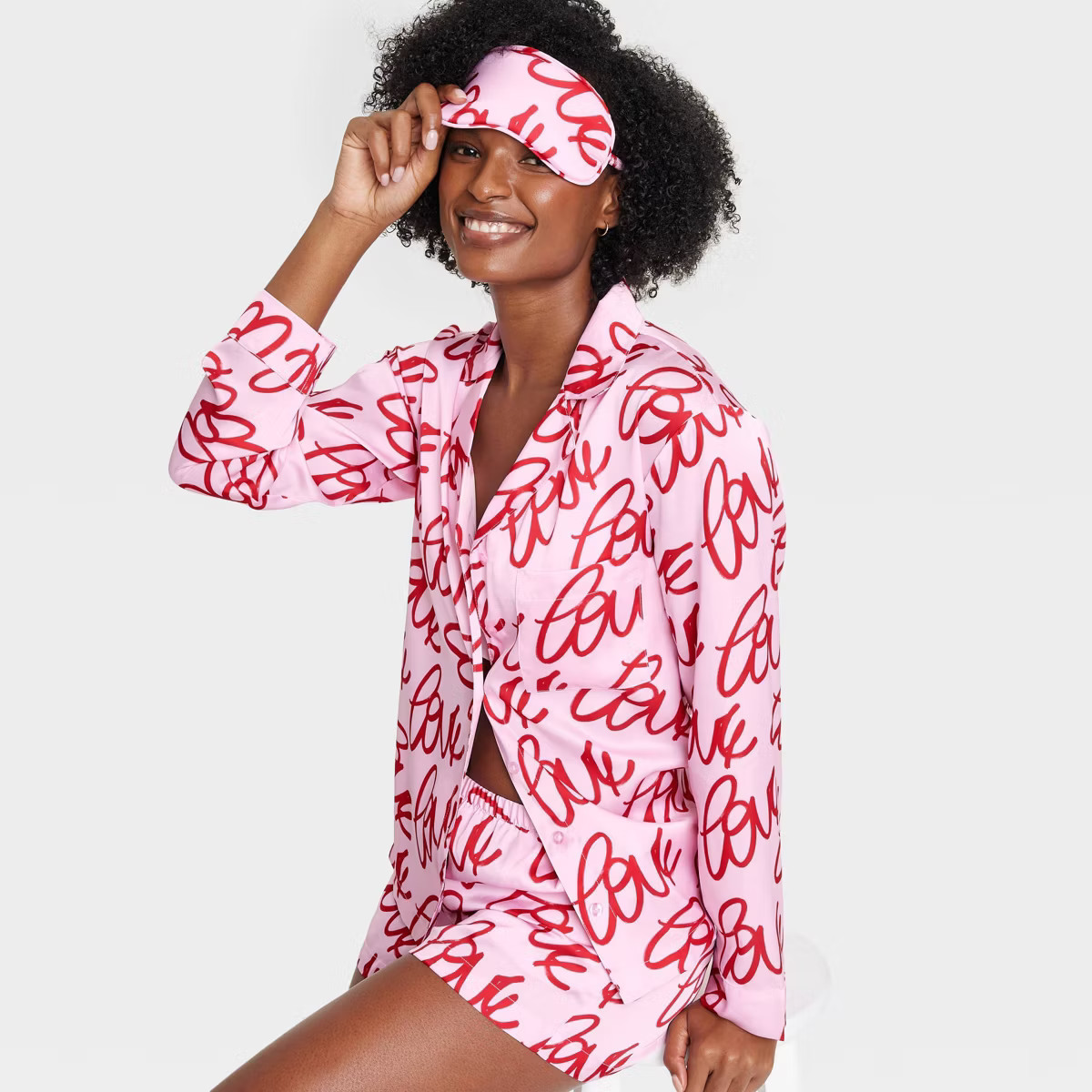 Women's 3pc Satin Long Sleeve Top and Shorts Pajama Set with Eye Mask - Auden™ | Target