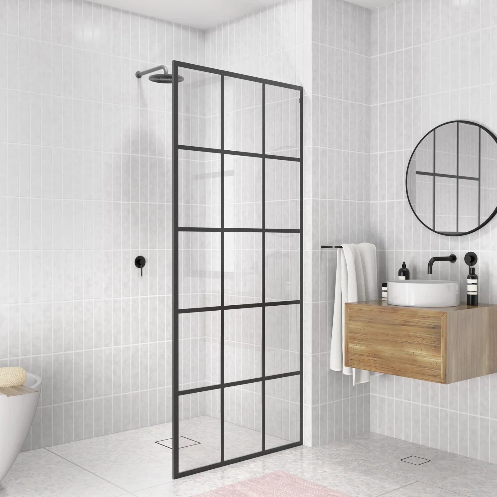 French Monture Noir 34” W x 78” H Frameless Fixed Glass Panel | Wayfair North America