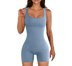 OQQ Women Yoga Rompers Workout Ribbed Square Neck Sleeveless Sport Romper | Amazon (US)
