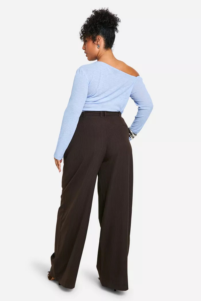Plus Pinstripe Wide Leg Drawstring Pants | boohoo (US & Canada)