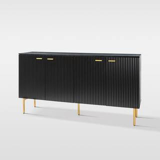 JAYDEN CREATION Fabian Black Wood Modern 63 in. Wide 4-Door Sideboard with Golden Metal Legs and ... | The Home Depot