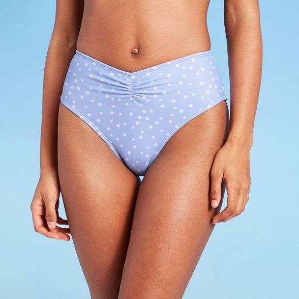 Juniors' Cinch-Front High Leg High Waist Bikini Bottom - Xhilaration™ Light Blue Dot Print | Target