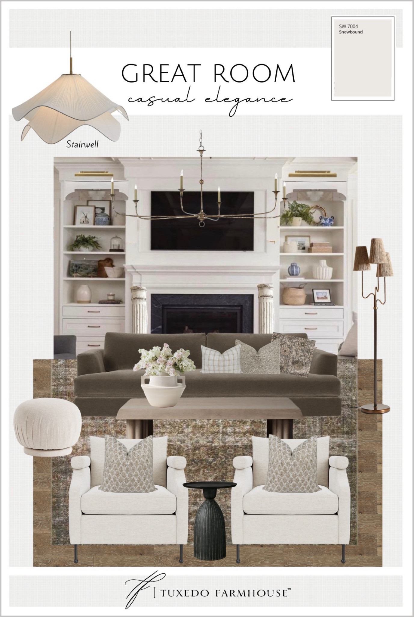Design board for my new great room with my favorite furniture, rugs, lighting and home decor options  

#LTKSeasonal #LTKhome #LTKstyletip