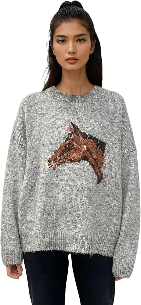 OADUS Women's Topanga Animal Print Pullover Sweater - Cozy Knit Crew Pullover in Duck, Horse & Tr... | Amazon (US)
