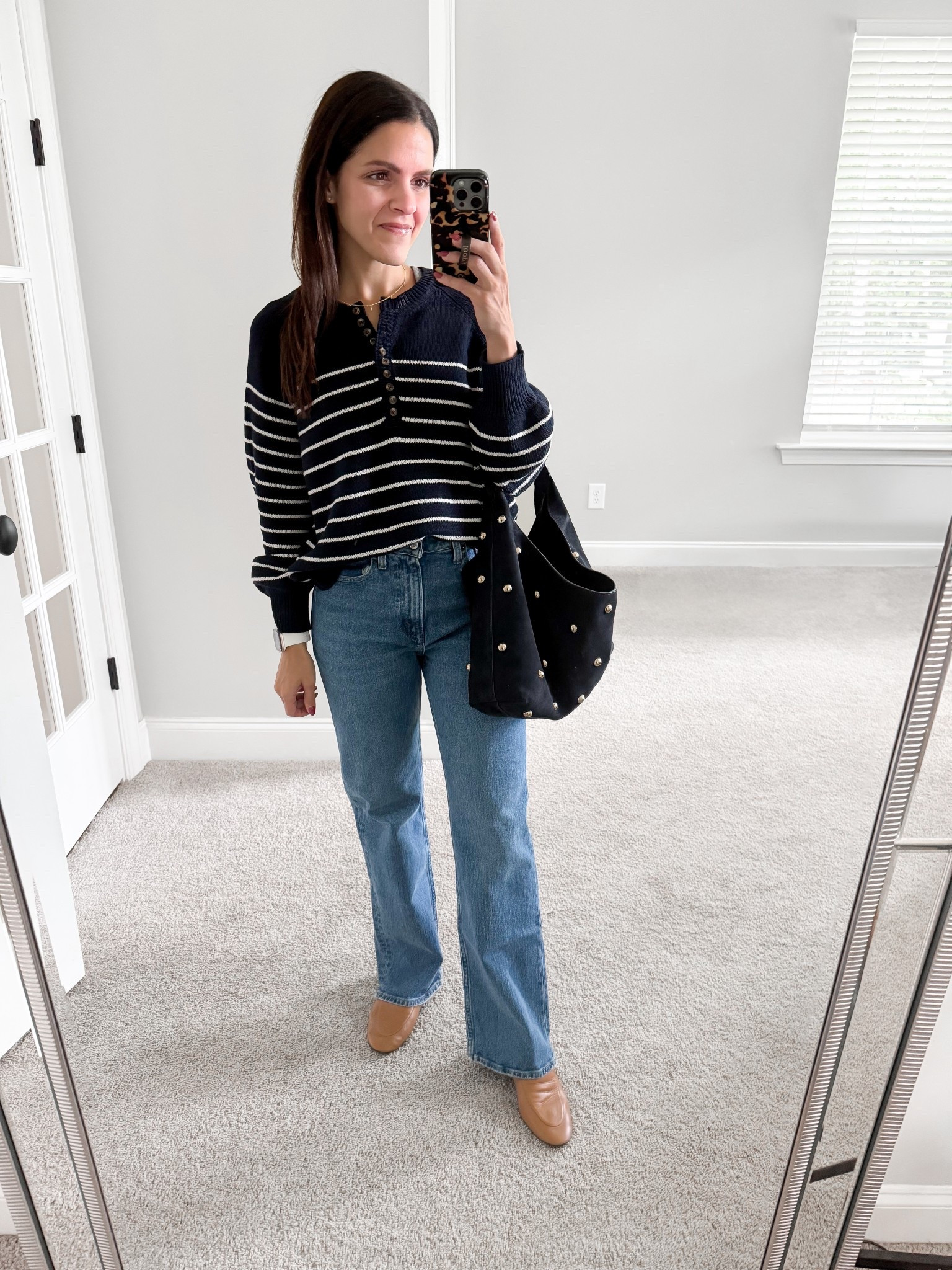 What I wore: 
Striped sweater: Sézane, XS
Jeans: Abercrombie, tts
Mules: old, linked similar
Bag: Madewell

#LTKStyleTip