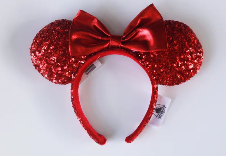 Disney Parks Red Sequin Ears With Red Bow - Etsy | Etsy (US)