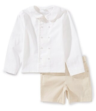 x Kristin Ellen Hockman Little Boys Gustav Peter Pan Collar Long Sleeve Linen Top & Gingham Short... | Dillard's