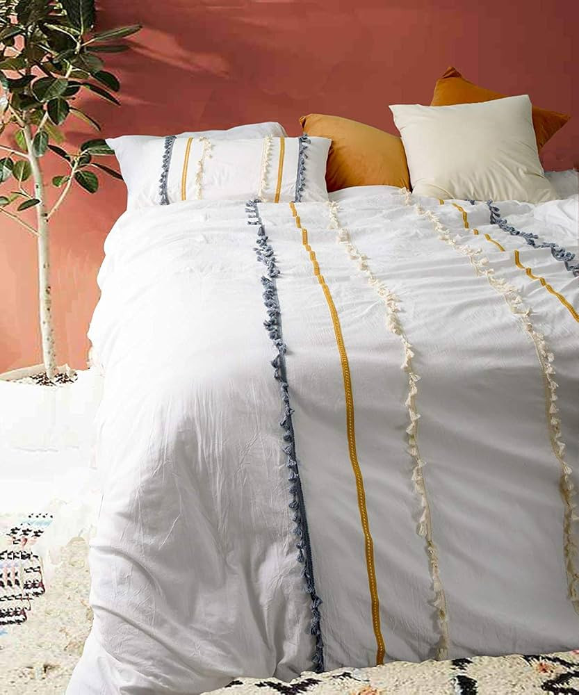 Flber Boho Duvet Cover Queen Boho Bedding Cotton White Comforter, 86inx90in | Amazon (US)