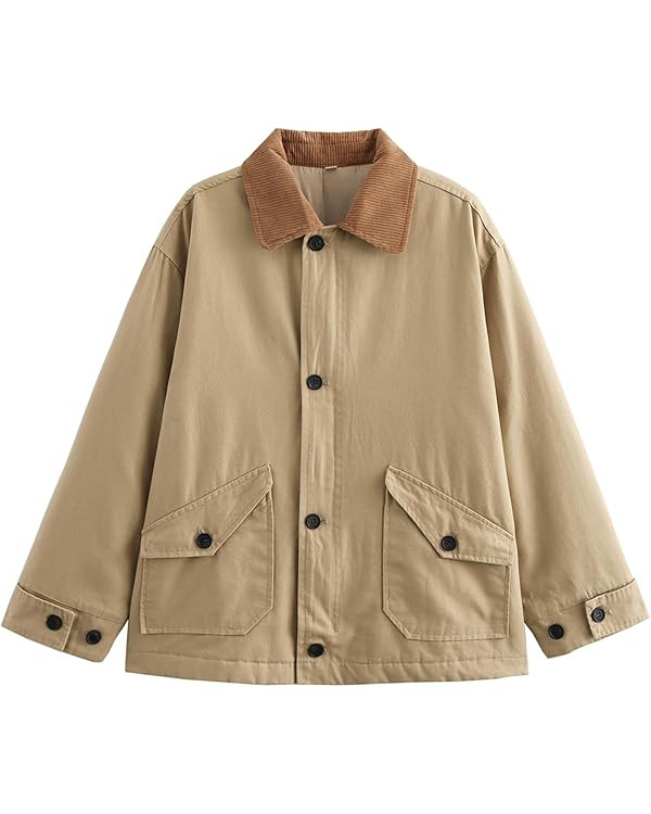 Bozanly Womens Oversized Barn Jacket Fall Fashion Vintage Trench Coat Outerwear with Pockets | Amazon (US)