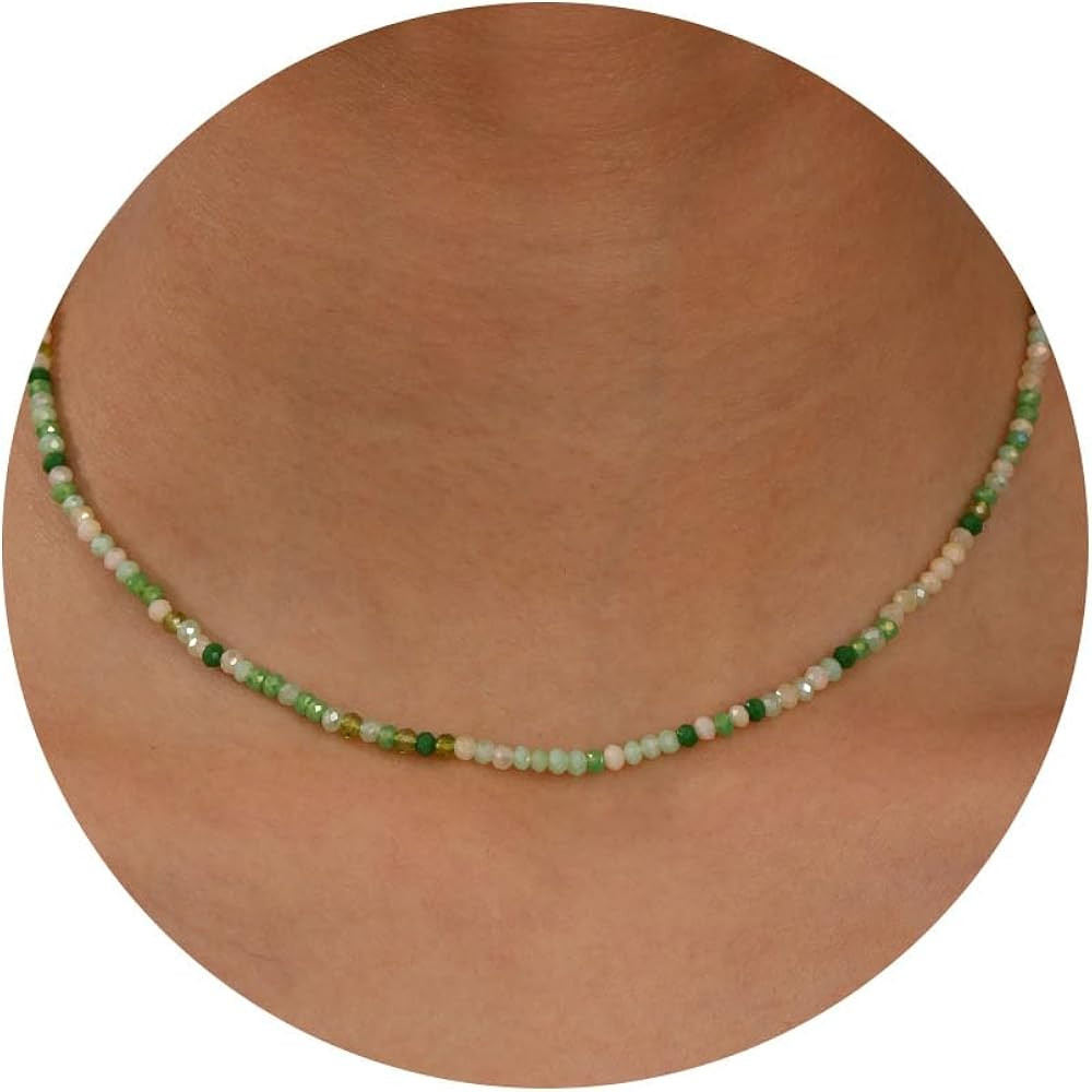 JSJOY Tiny Crystal Beaded Choker Necklaces for Women Colorful Beaded Necklace Dainty Choker Neckl... | Amazon (US)