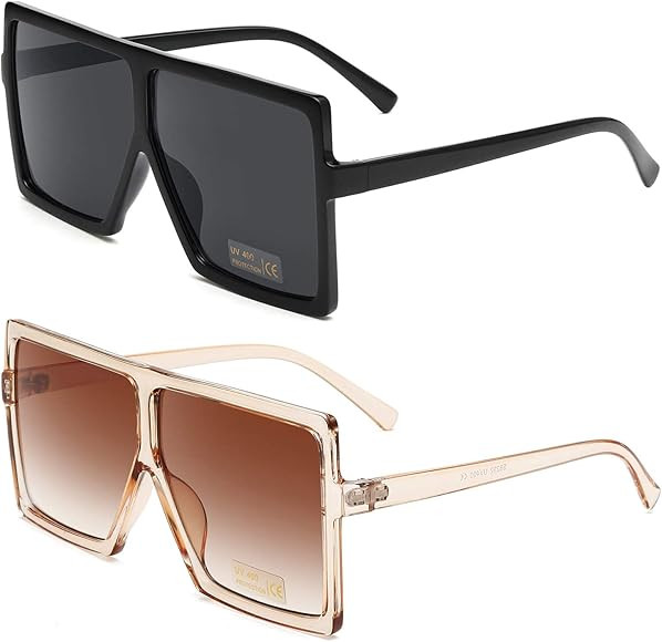 GRFISIA Square Oversized Sunglasses for Women Men Flat Top Fashion Shades | Amazon (US)