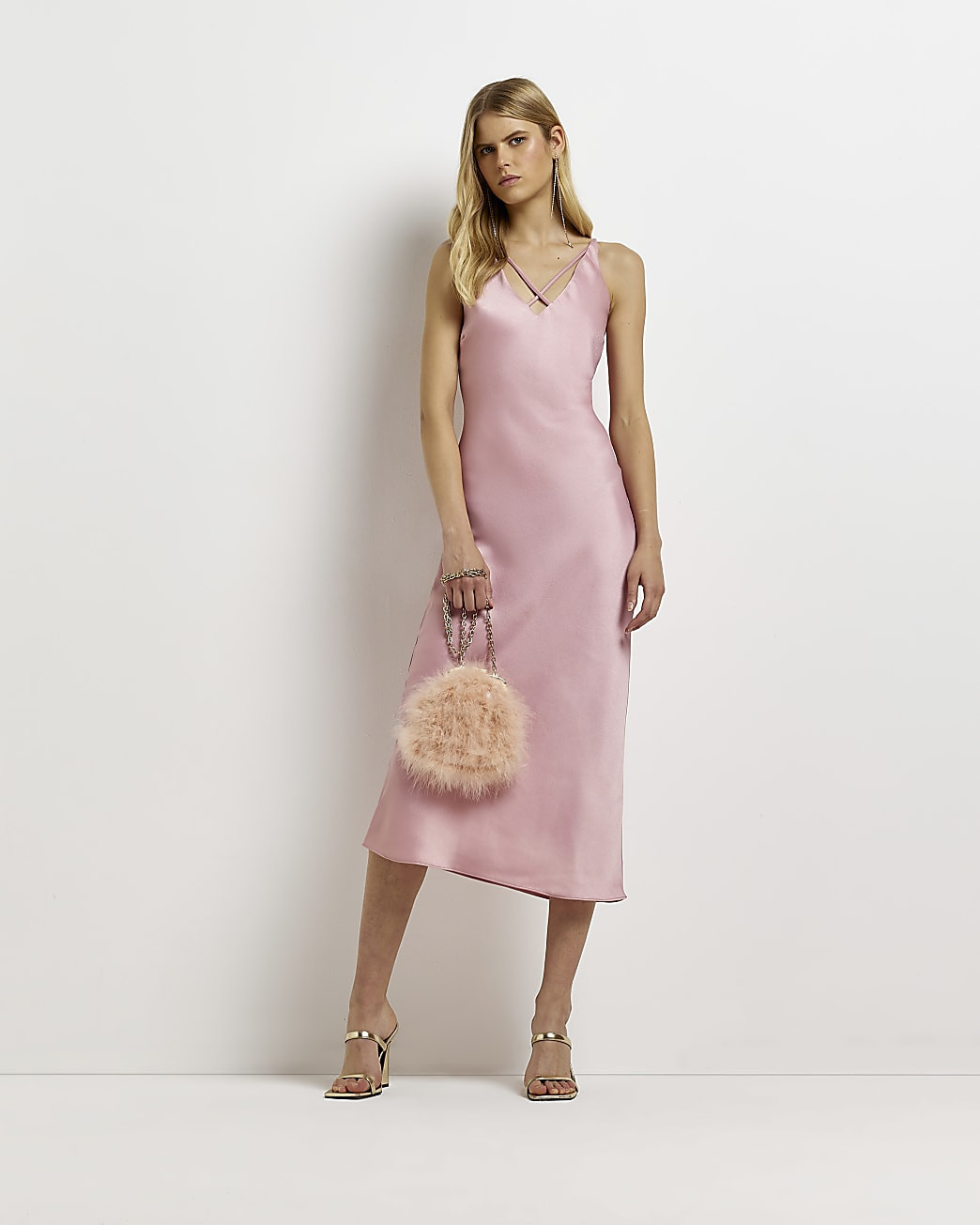 Pink satin slip midi dress | River Island (UK & IE)