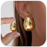 2/3 Pairs Chunky Gold Earrings, Gold Earrings for Women Thick Oval Stud Earrings Set Rectangle Ho... | Amazon (US)