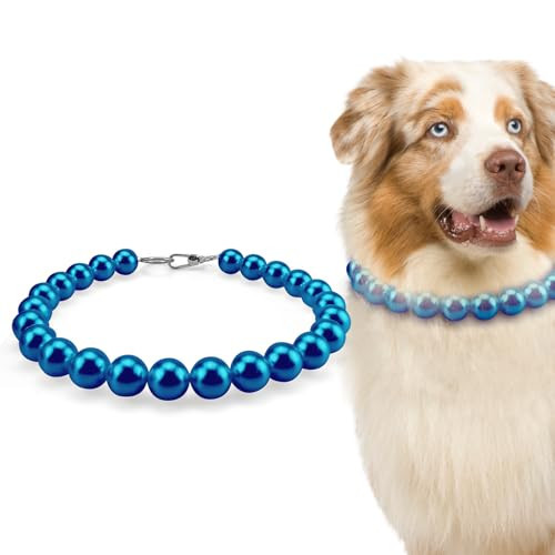 KUDES Chunky Pearl Dog Necklace (Beads 20mm),Elegant Classic Super Big Pearl Collar Necklace Accessories for Medium Large Dogs Occasions and Gatherings (Navy Blue, 4XL(Neck Girth 24.0'')) | Amazon (US)