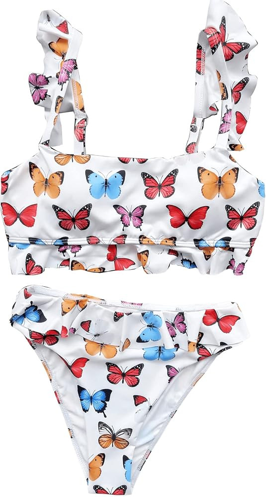 SweatyRocks Women's Bathing Suits Spaghetti Strap Ruffle Wrap Bikini Set Two Piece Swimsuits | Amazon (US)