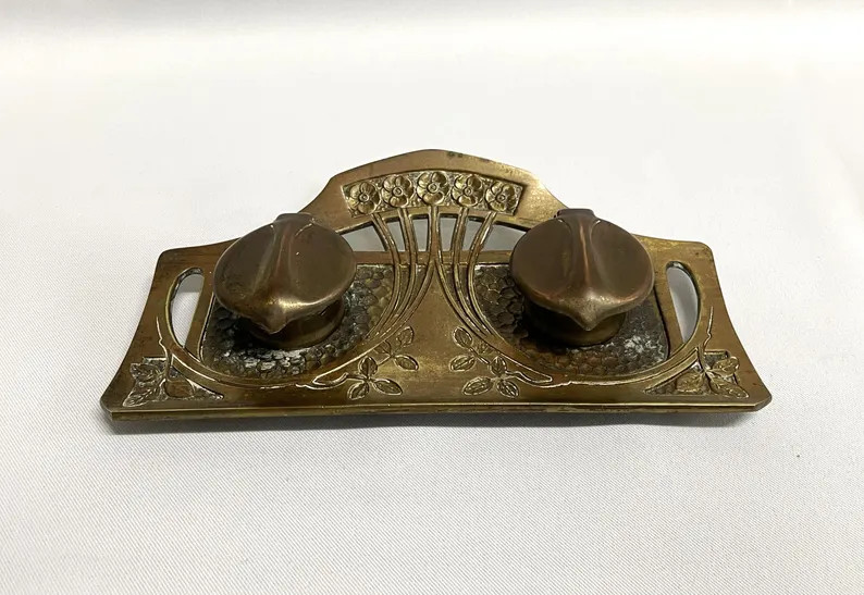 Antique Brass Geschutzt Inkwell | Etsy (US)