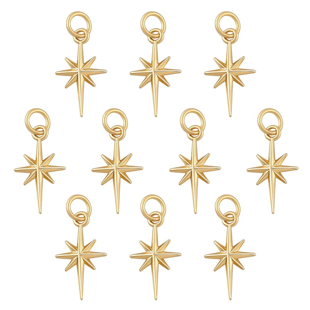10 Pcs North Star Charm Pendants Brass Star Charm Real 18K Gold Plated Pendants for Jewelry Neckl... | Amazon (US)