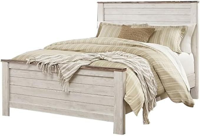 BOWERY HILL Farmhouse Wood Queen Panel Bed with Headboard in White | Amazon (US)