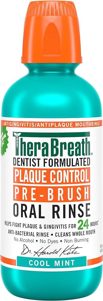 TheraBreath Plaque Control Mouthwash, Cool Mint, Pre-Brush Rinse, 16 Fl Oz | Amazon (US)