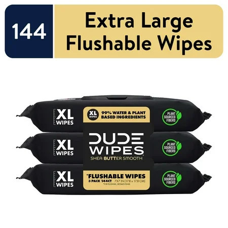 DUDE Wipes Flushable Wipes, XL Wet Wipes for At Home Use, Shea BUTTer Smooth, 144 Count | Walmart (US)