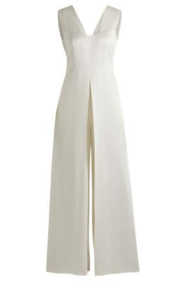 Jumpsuit in lustrous fabric with layered effect- White Women's Business Dresses size 12 | Hugo Boss (US)