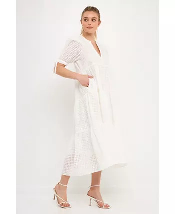 Women's Gingham Tiered Midi Dress with Bow Tie Sleeves | Macys (US)