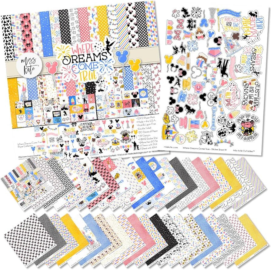 Paper & Sticker Kit - Where Dreams Come True - for Disneyland Disney - 20 Double-Sided 12x12 Patt... | Amazon (US)