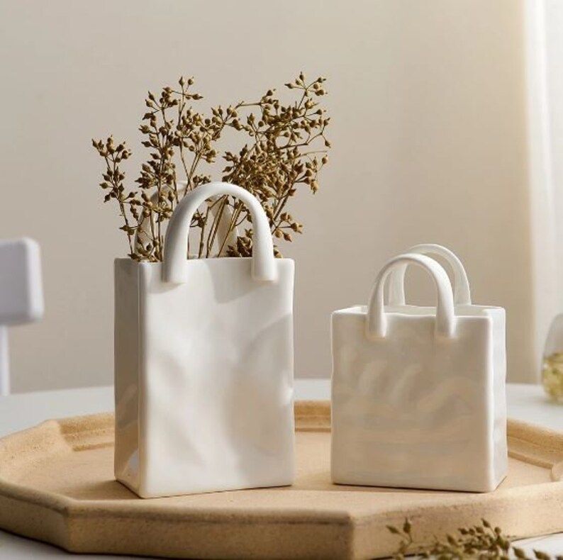 White Ceramic Paper Bag Vase - Etsy | Etsy (US)